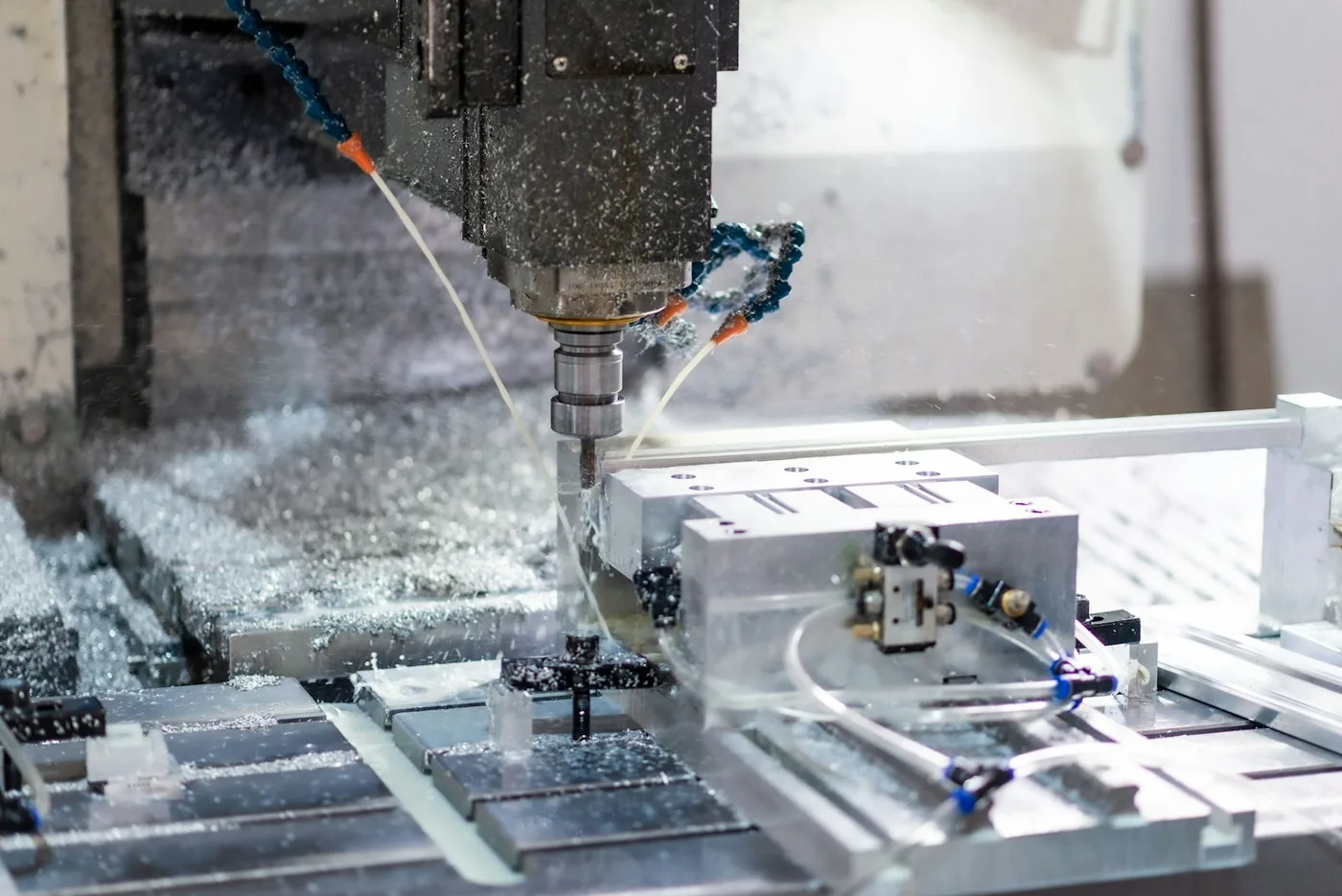 Machined metal components laid out after production