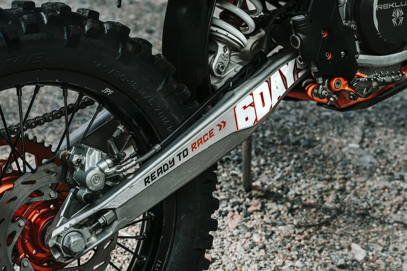 A motorcycle wheel in black and white