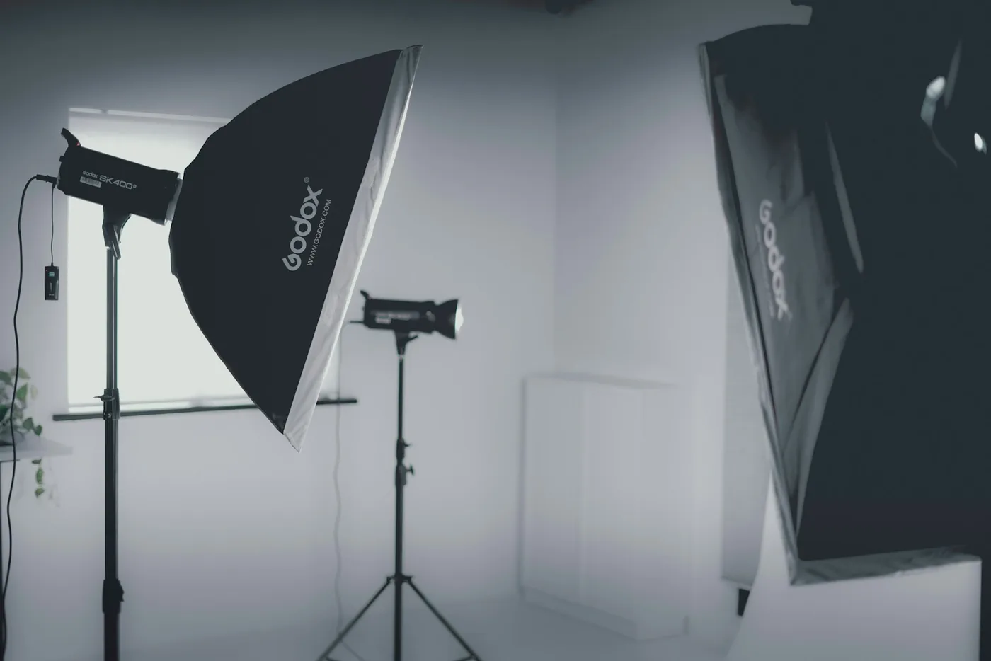 A studio light set up for product photography