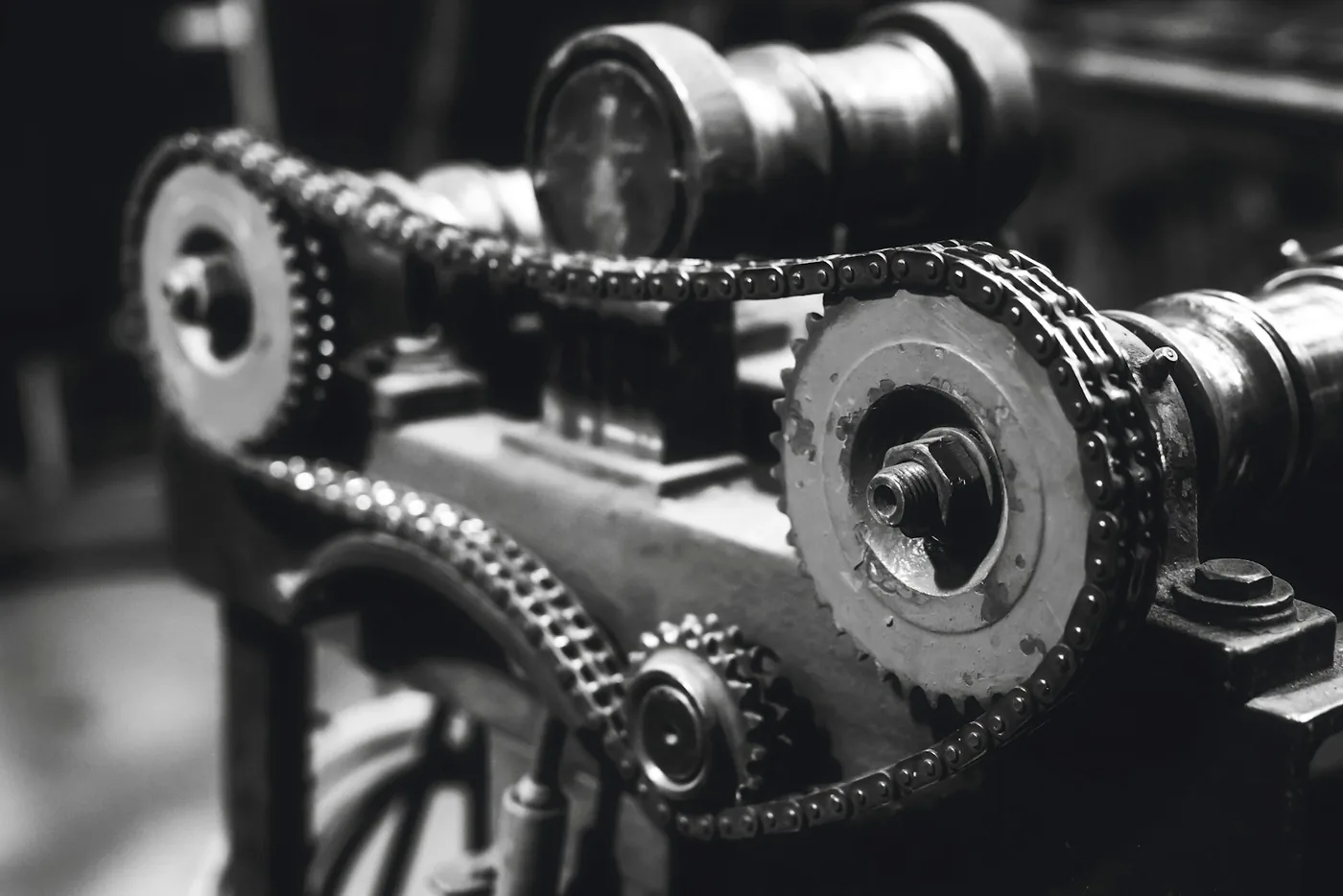 A timing chain running over its sprockets