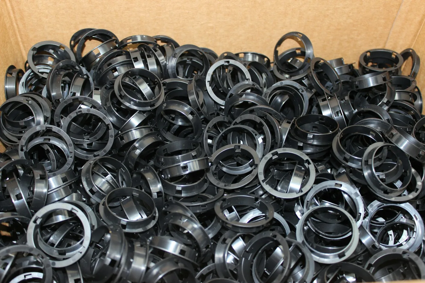 A pile of metal rings and races