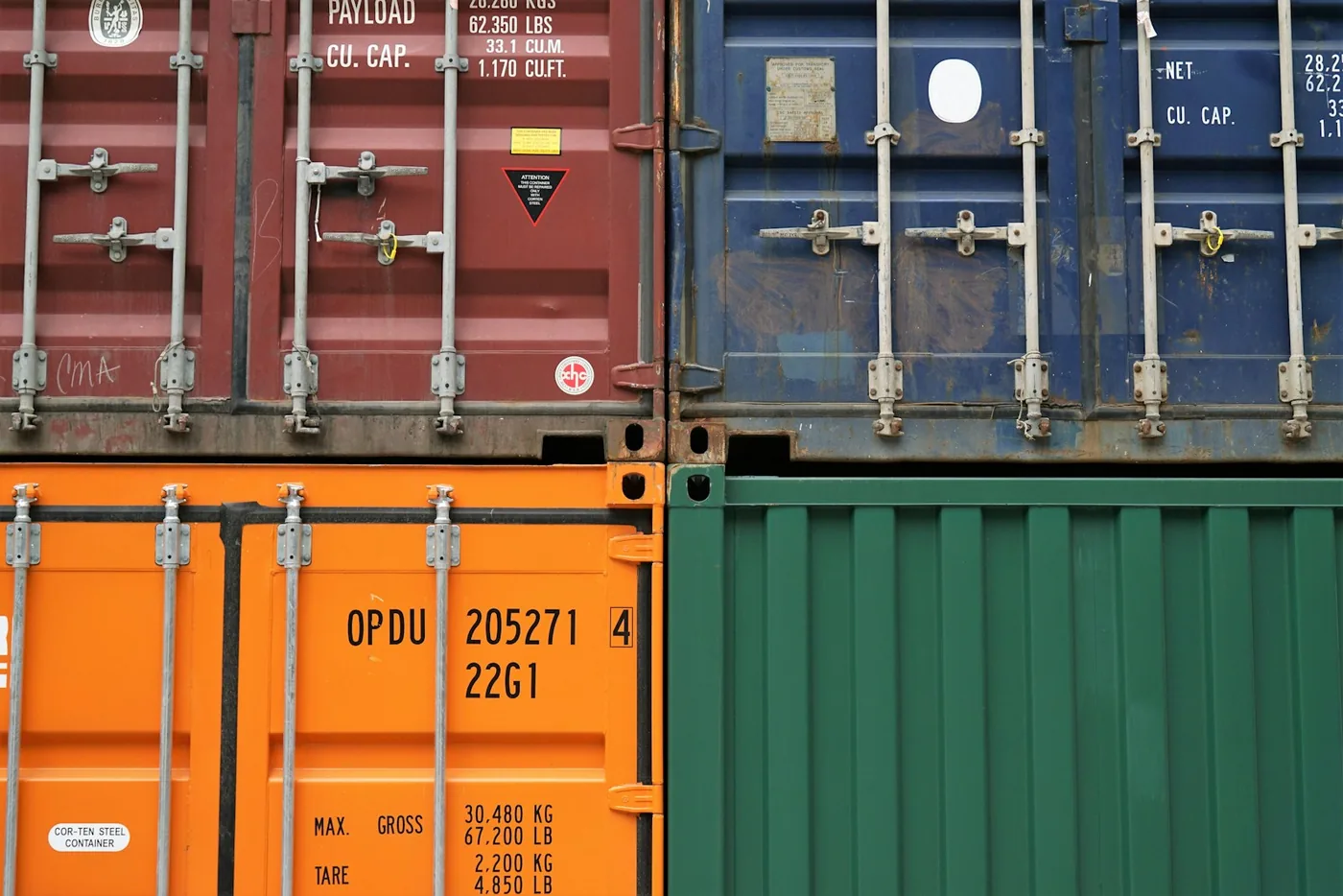Shipping containers with their doors closed