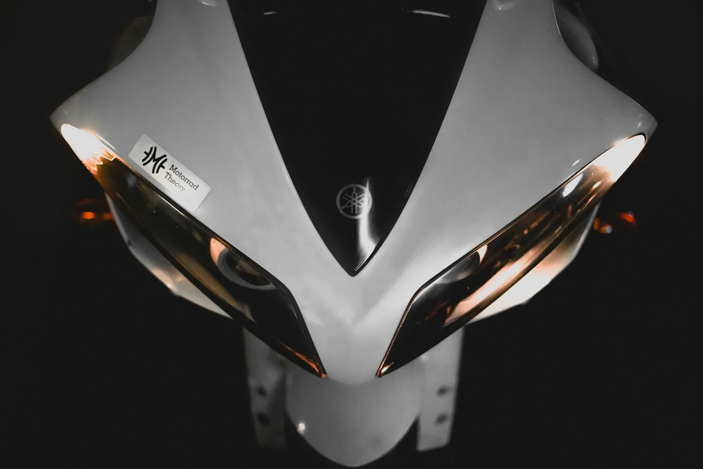 The front fairing nose of a sportbike