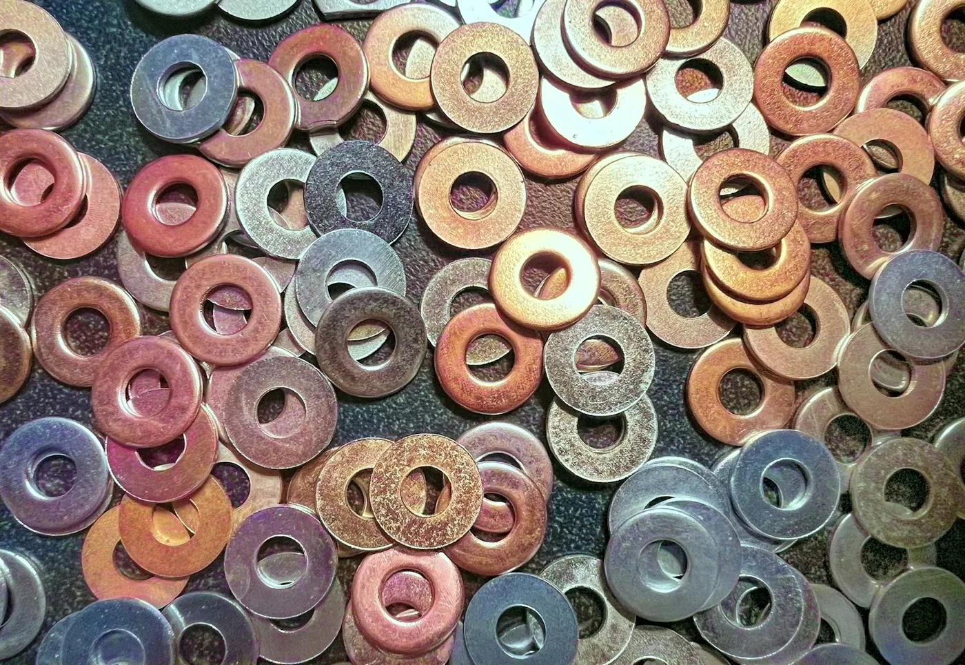 A heap of assorted washers