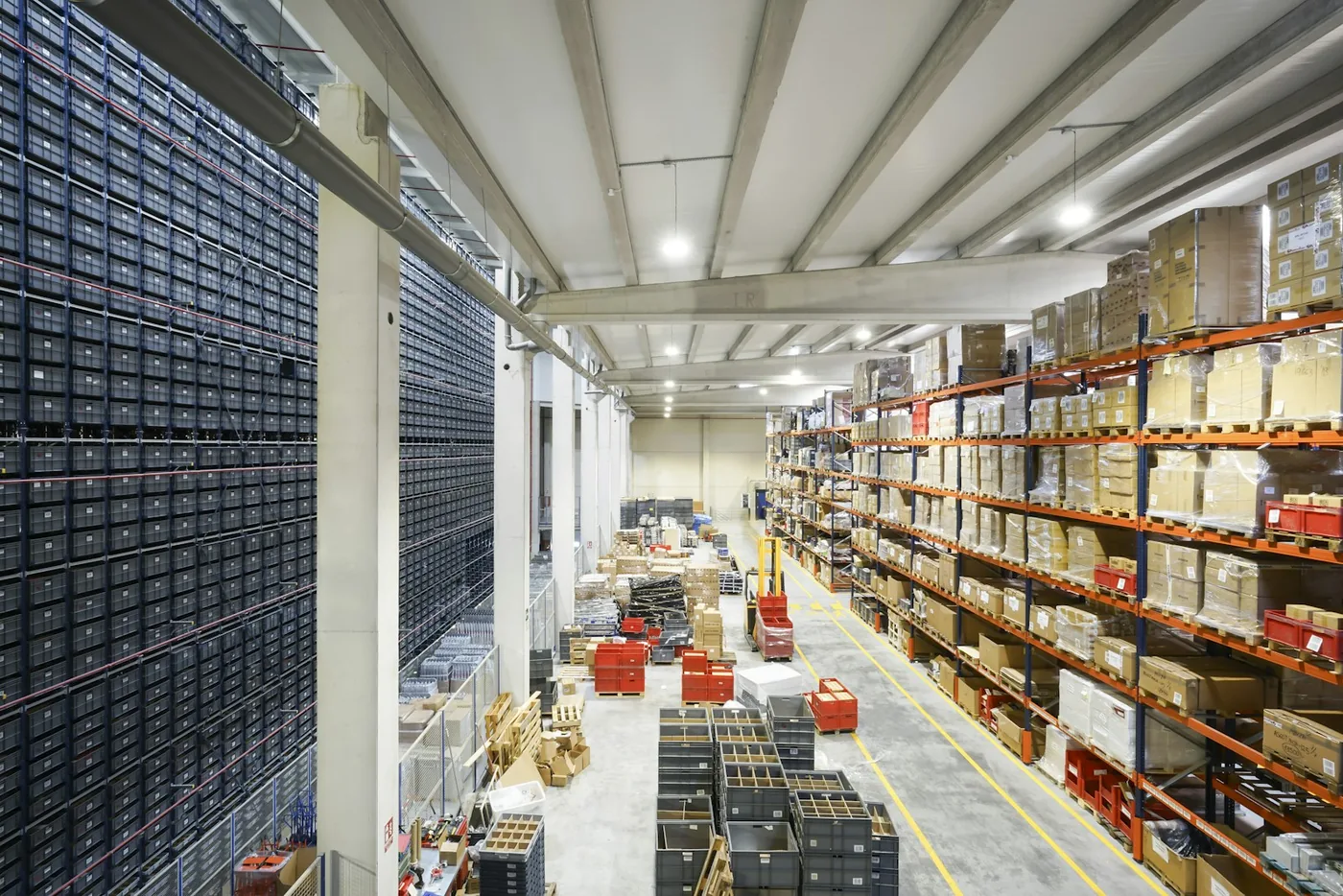 Shelving and bins in a parts store