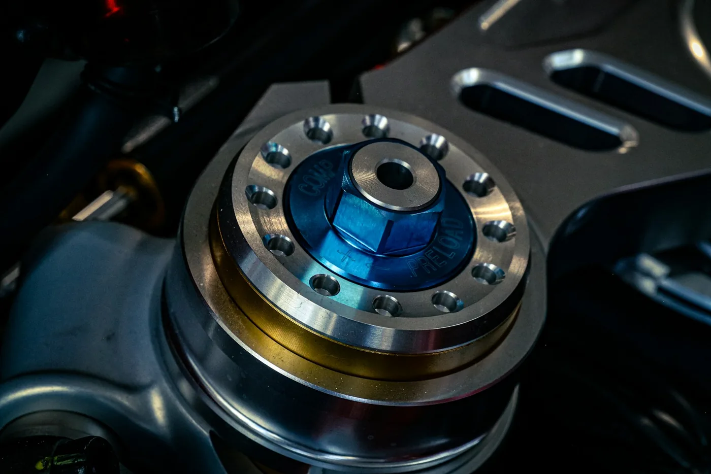 A machined engine component with an anodised centre