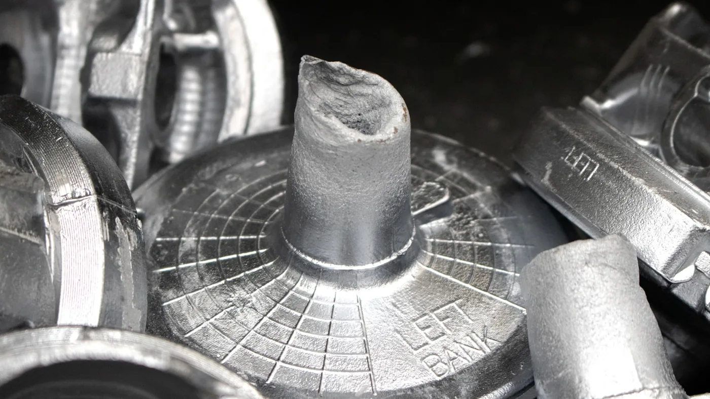 A forged aluminium component in close-up