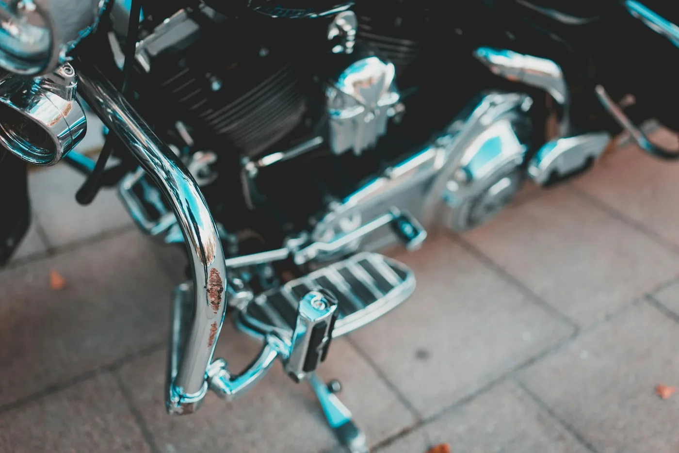 The foot controls on a motorcycle