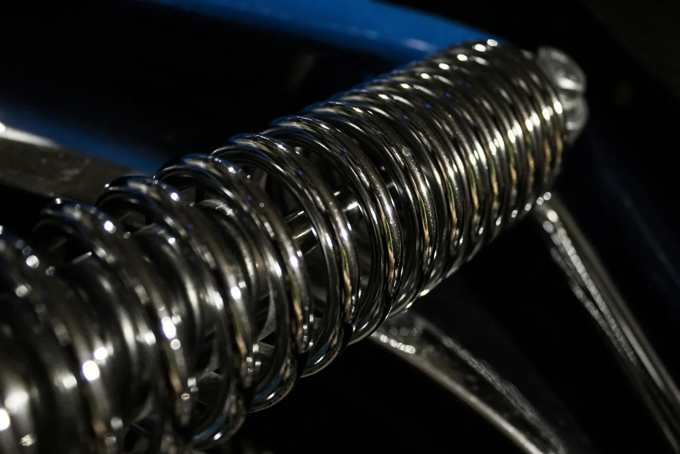 A chrome coil-spring shock absorber