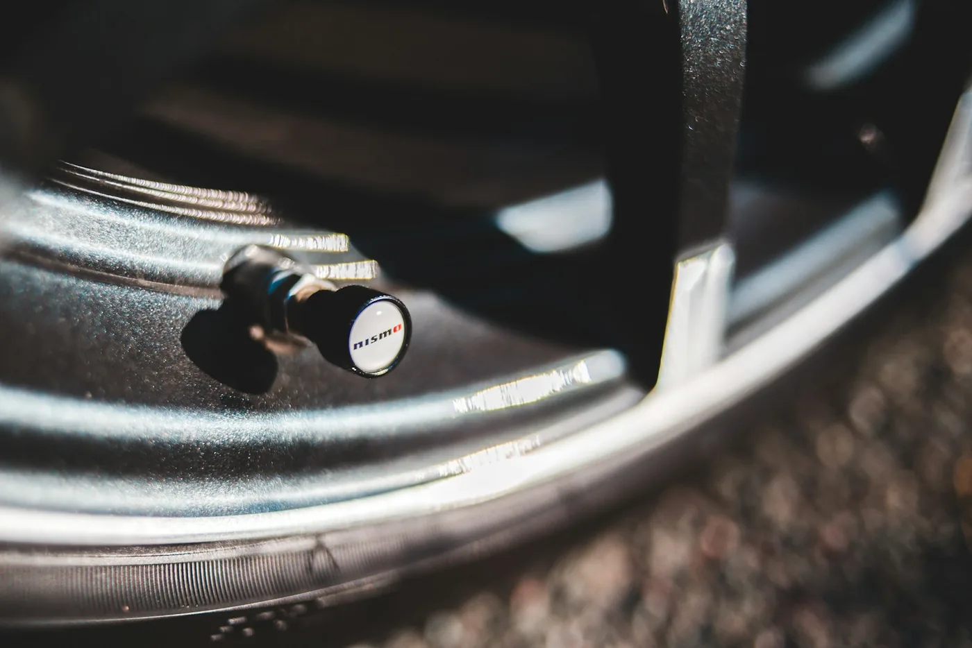 A valve stem on a tyre