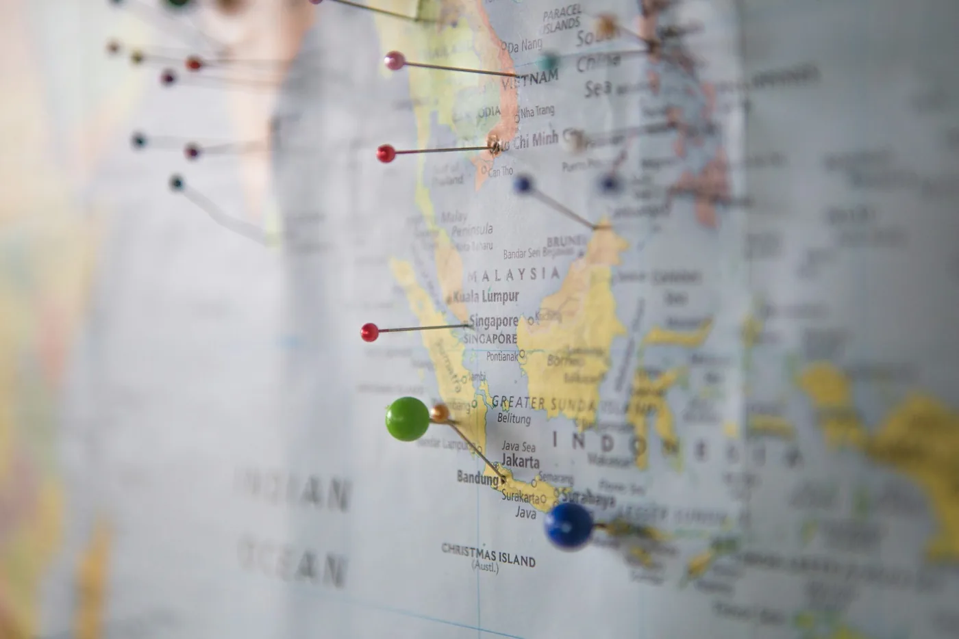 A world map marked with destinations