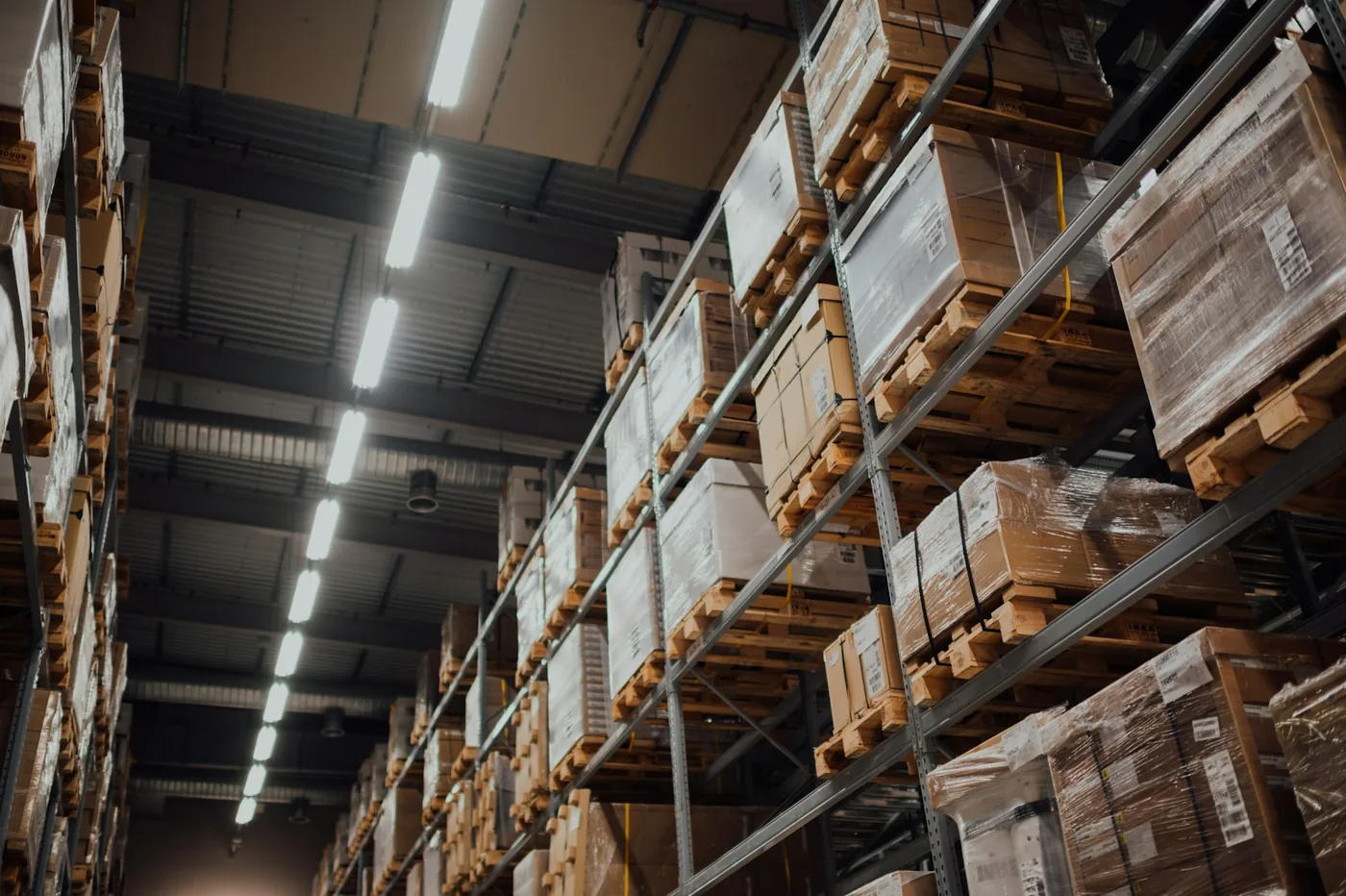Cardboard boxes on warehouse racking